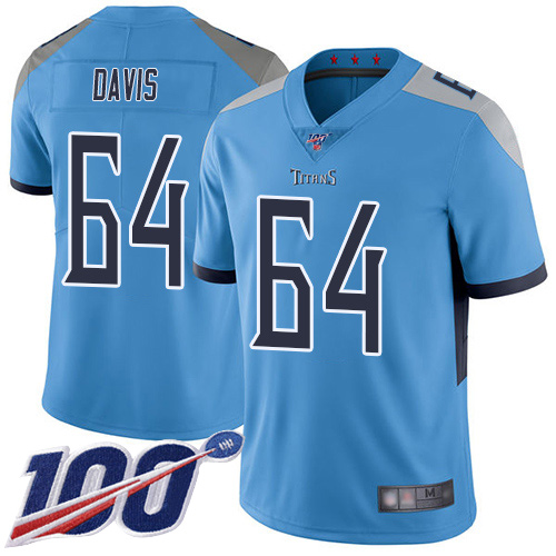 Tennessee Titans Limited Light Blue Men Nate Davis Alternate Jersey NFL Football #64 100th Season Vapor Untouchable